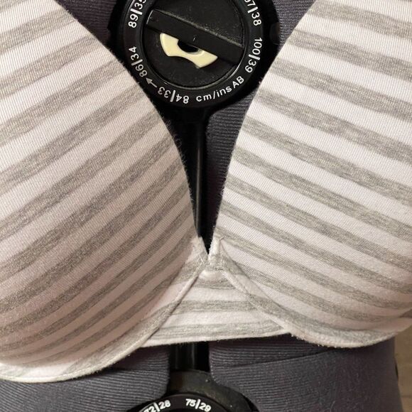 Secret Treasures Gray White Striped Bra 46DDD - Picture 2 of 9